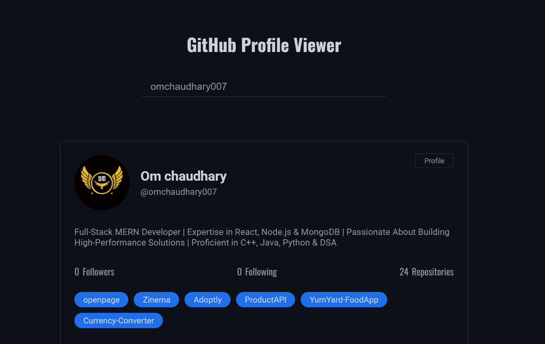 GitHub Profile Viewer Screenshot